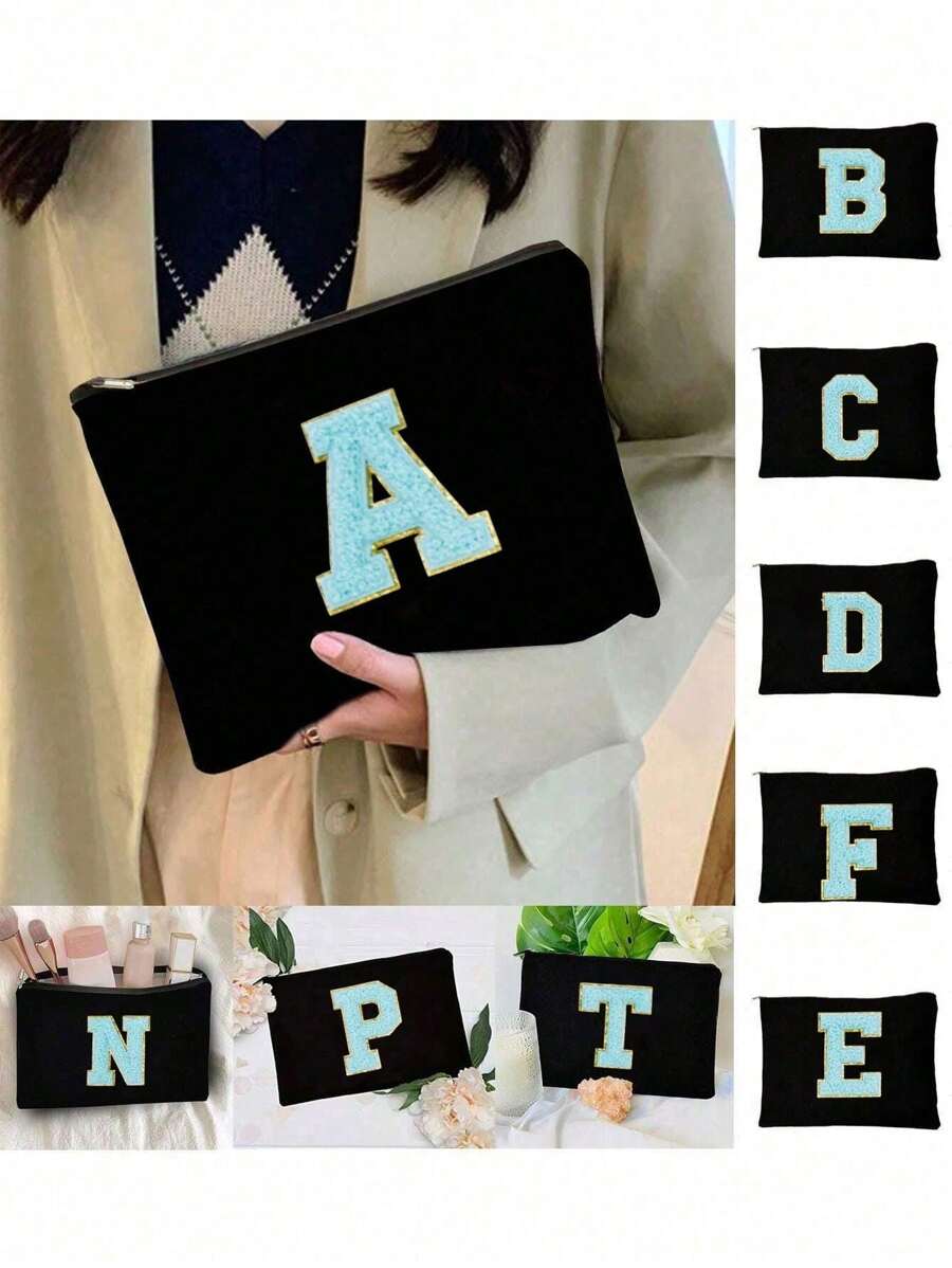 1PC Cosmetic Bag Lady Makeup Bags Wallet Initials 26 Letter Pattern Toiletry Organizer Pouch Wedding Party Wash Bag Zipper Phone Purse Pencil Pouch High-Capacity Make Up Bags Clutch Bag Bridesmaid Make Up Pouch Toiletries Organizer Bag Cosmetic Case Handbag For Travel Storage Cosmetic Bag For Travel