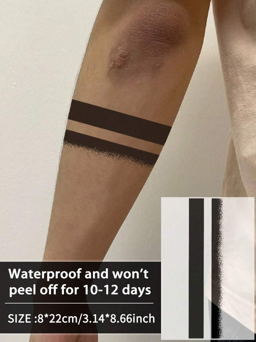 1Pc Line Stripe Tijdelijke Tatoeages Waterdicht Zweetbestendig Blijft 1-2 Weken Realistisch Kruidensap Anti-Wrijving Niet-Reflecterend Nep Zwarte Nep Tatoeages Voor Vrouwen En Mannen Tatoeagestickers Voor Arm, Borst, Been, Buik, Taille Modernistische Lichaamskunst