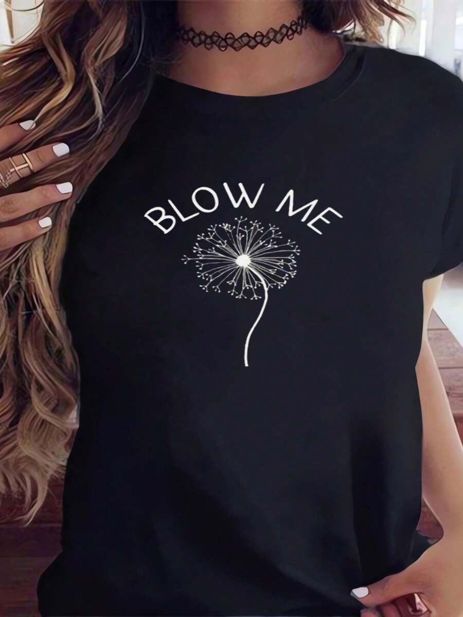 Dandelion Letter Pattern Women's T-Shirts, Round Neck Short Sleeves, Casual And Comfortable T-Shirts, As Gifts For Women