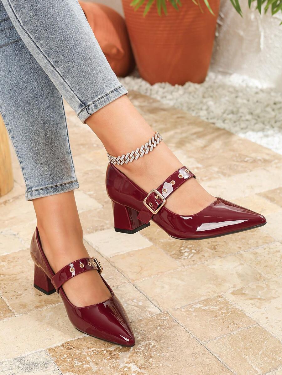 Dames Mary Jane schoenen met hoge hak en puntige neus, comfortabele loafers met bandjes