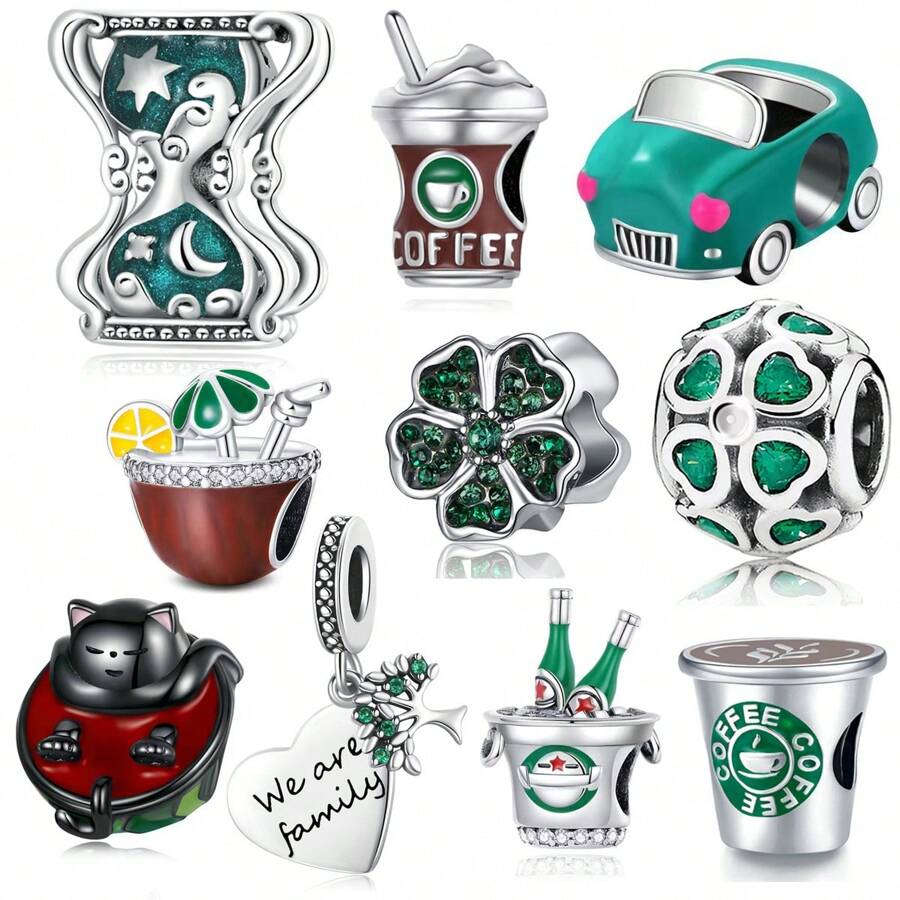 1 Peça Pingente de Café Premium Luxuoso, Charmoso e Delicado com Trevo de Quatro Folhas, Carro Esportivo, Cerveja, Carnaval, Árvore da Vida Familiar, Água de Coco Havaiana, Constelação, Destino, Adequado para Pulseira, Colar, Chaveiro, Contas, DIY Jóias, Presente de Luxo para Namorada