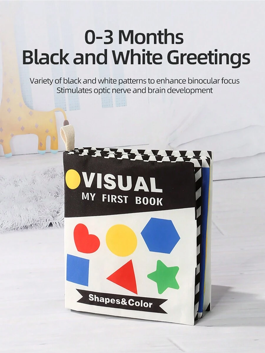 1 pieza Libro de tela para reconocimiento de formas para bebé, lavable, resistente al rasgado, con papel crepitante, libro interactivo para padres e hijos, con diversos patrones y colores para el desarrollo cognitivo del bebé