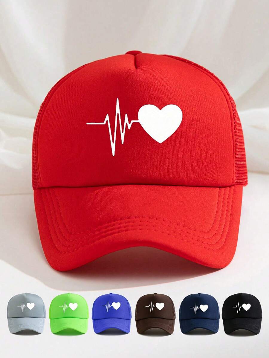 1pc Outdoor Heart Rate Print Breathable Adjustable Sun Hat, Casual Travel Beach Hat For Women, Suitable For Spring/Autumn, Y2K Style, Valentine's Day Gift Valentines