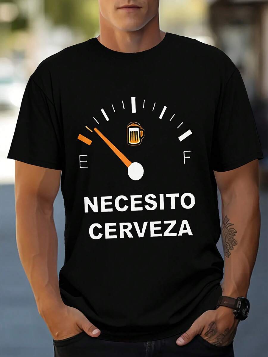 Camiseta de cuello redondo de manga corta con estampado de volumen de cerveza para hombres de moda