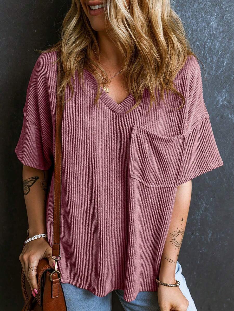 CILKOO Spring/Summer Women's Oversized Twisted Threaded Short-Sleeved T-Shirt