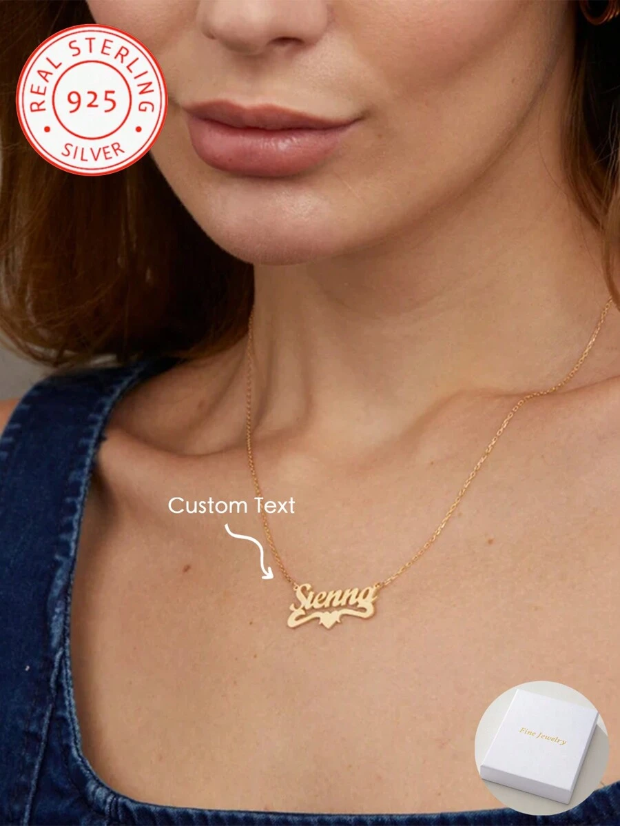 A 925 Silver Custom Classic Elegant Heart Ribbon Name Pendant Necklace, Can Add Your English Name, Women's Quality Versatile Daily Jewelry Accessories, Christmas, Thanksgiving, Valentine's Day, Mother's Day, Birthday, School Start Season Surprise Gift For Women