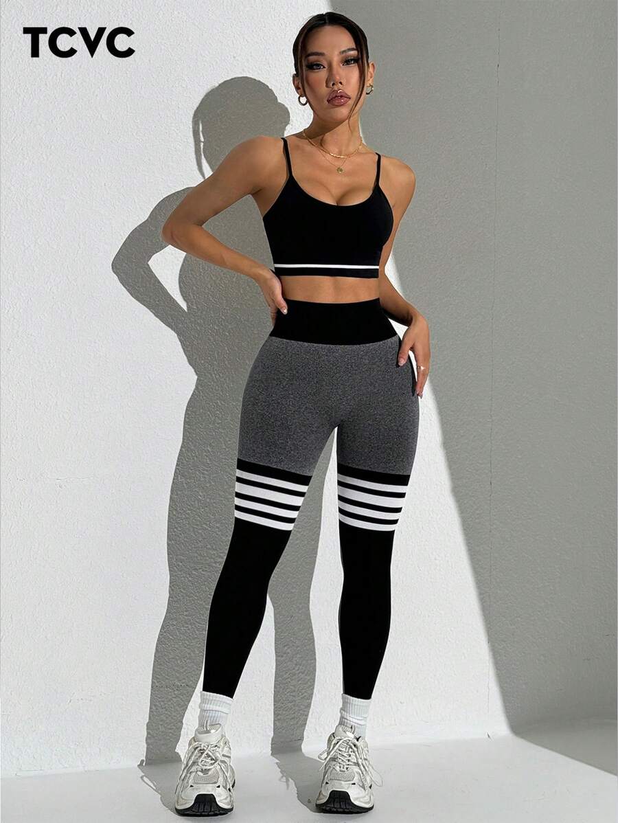 TCVC Women High-Stretch Seamless Sports Bra And Leggings Set, High Waist Slimming, Peach Booty, Skin-Friendly Fabric, Bodycon Shapewear, Casual, Versatile, Layerable, All Season Sports & Yoga Set