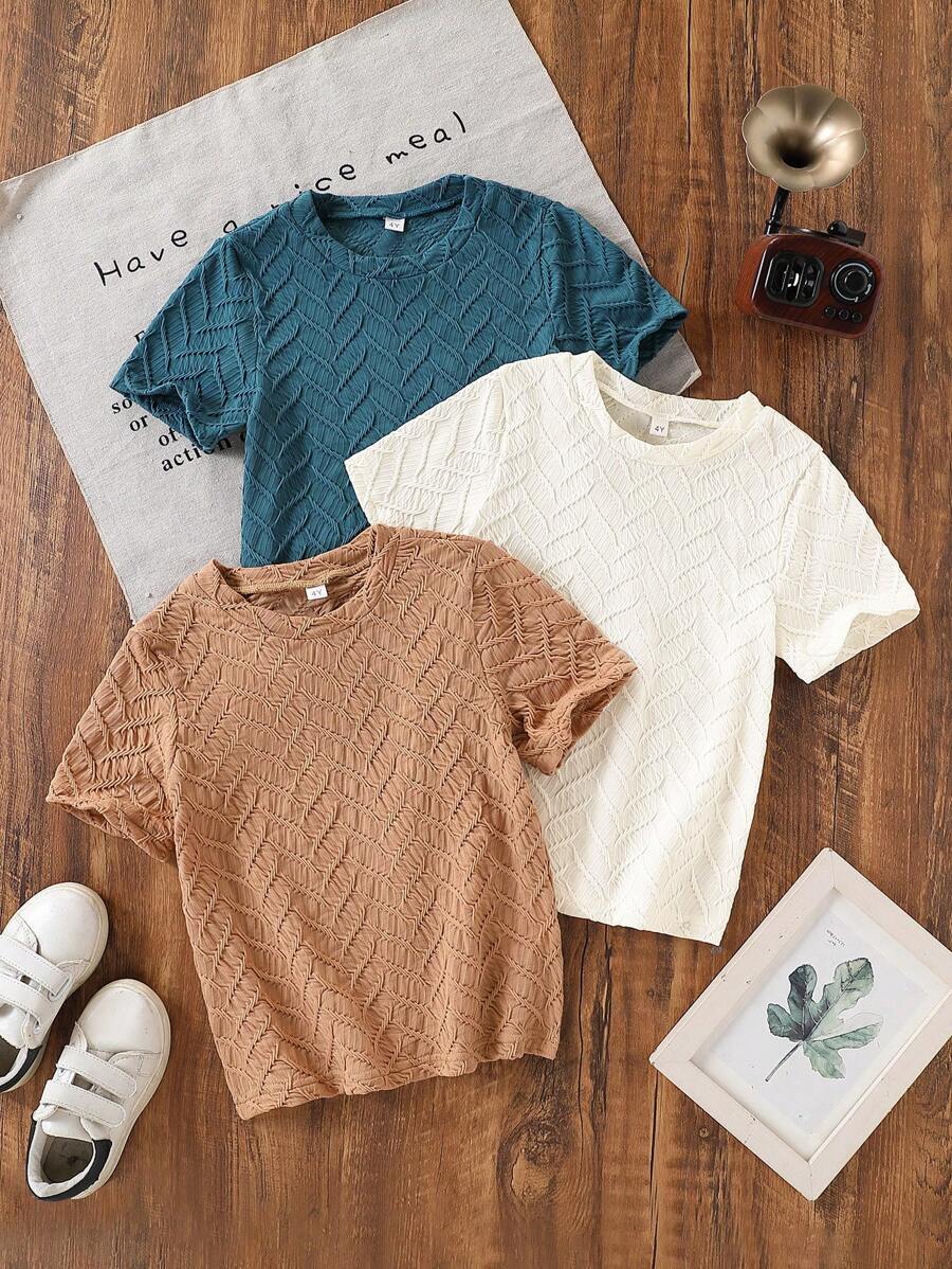 3 Stücke/Set Jungen Lässig einfarbige Rundhalskurzarm T-Shirts, geeignet für Sport, Lässig und täglichen Outdoor-Einsatz, Sommer