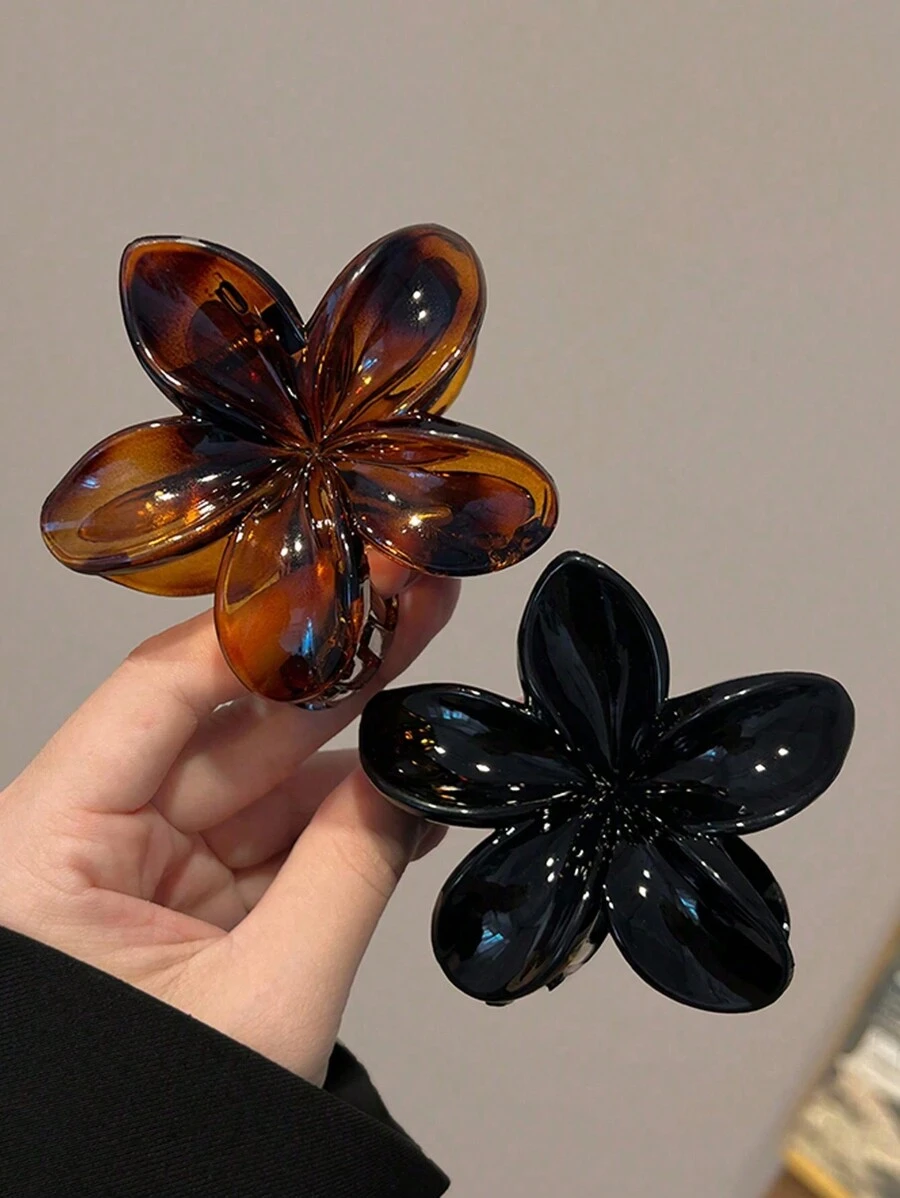 2 piezas Clips de cabello de plástico de flores con degrade de color negro y ámbar de 8cm/3.15in, accesorios de cabello elegantes y minimalistas de unicolor, adecuados para uso diario, casual, fiesta, viajes - para peinados, lavado de cara, maquillaje, combinar con atuendos, garras de gato, pinzas para el cabello