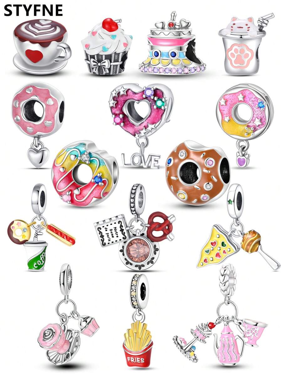 STYFNE 1 Stück sortierte Dessert-Themen Anhänger - Kaffee, Getränk, Katze, Teetasse, Donut, Pommes, Pizza, Kuchen, handgefertigter DIY-Anhänger für Schmuckherstellung, tägliches Geschenk für Freundin, beste Freundin