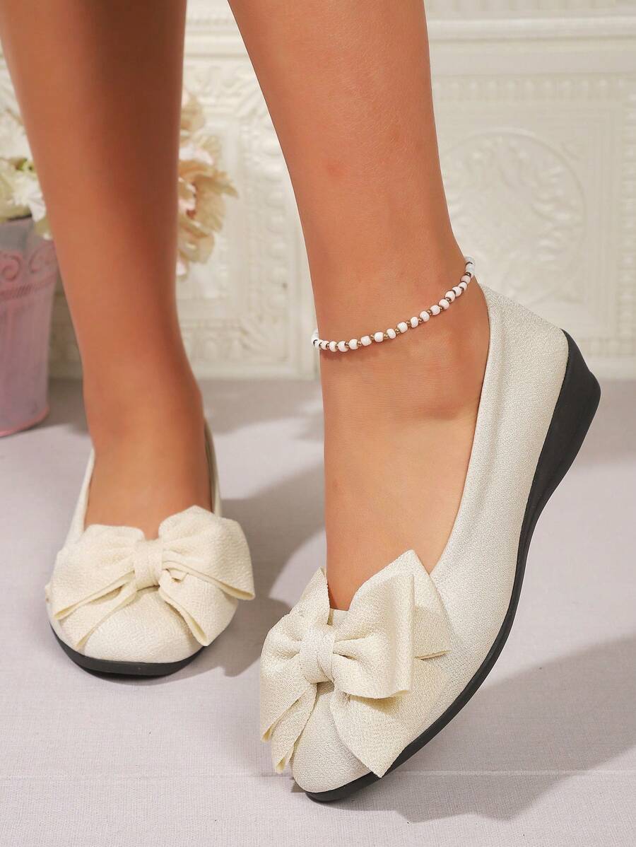 Mocassins femme style vintage casual, couleur unie, bout rond, décor nœud, talon bas, glissant, grande taille et largeur