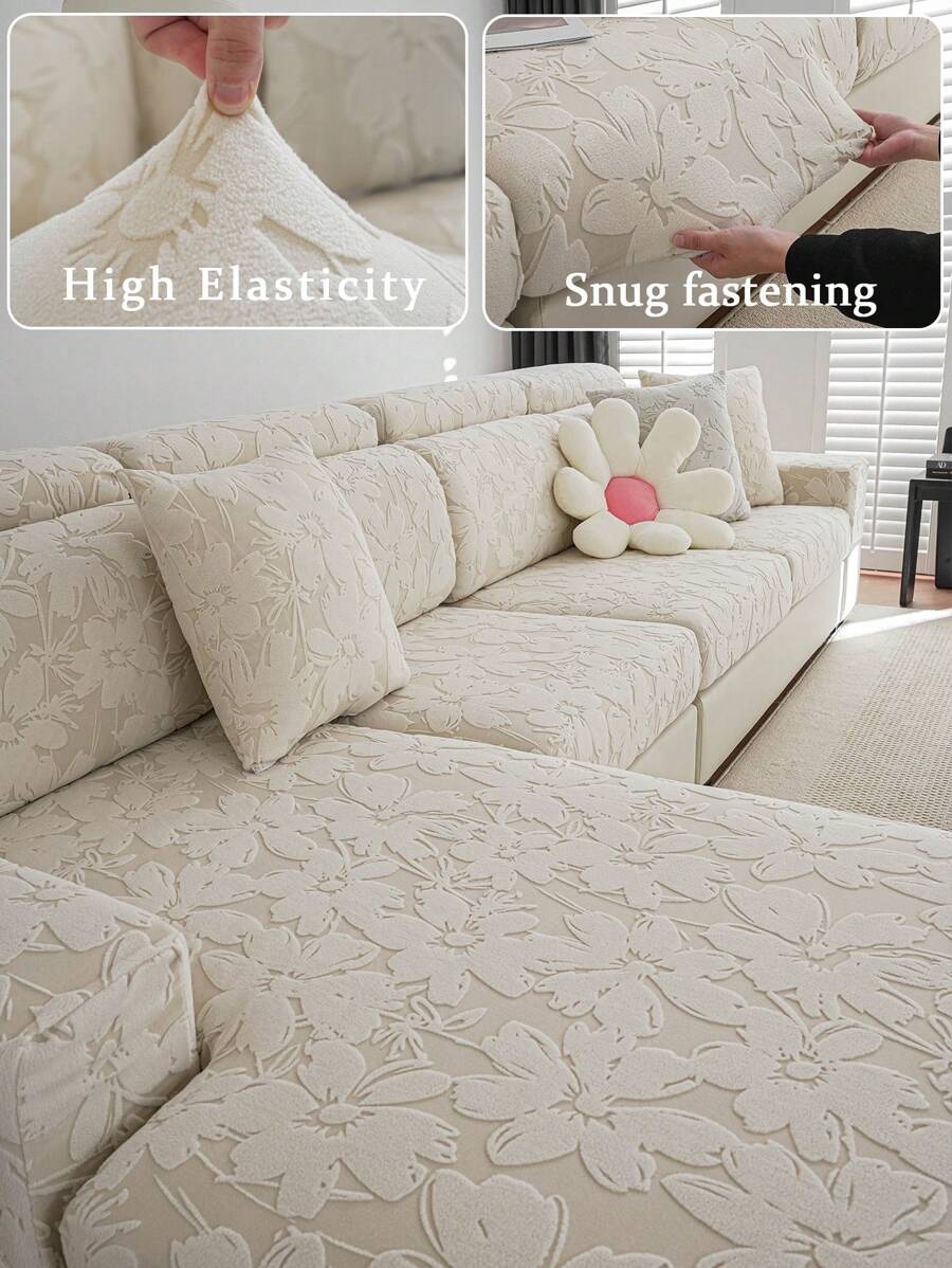 1pc Soft Fleece Anti-Slip Sofa Cushion Cover, Modern Simple Style, Skin-Friendly, Pet-Friendly, Elastic Sofa Slipcover Suitable For L-Shaped And 1/2/3/4-Seat Sofa In Living Room (Sold Individually)