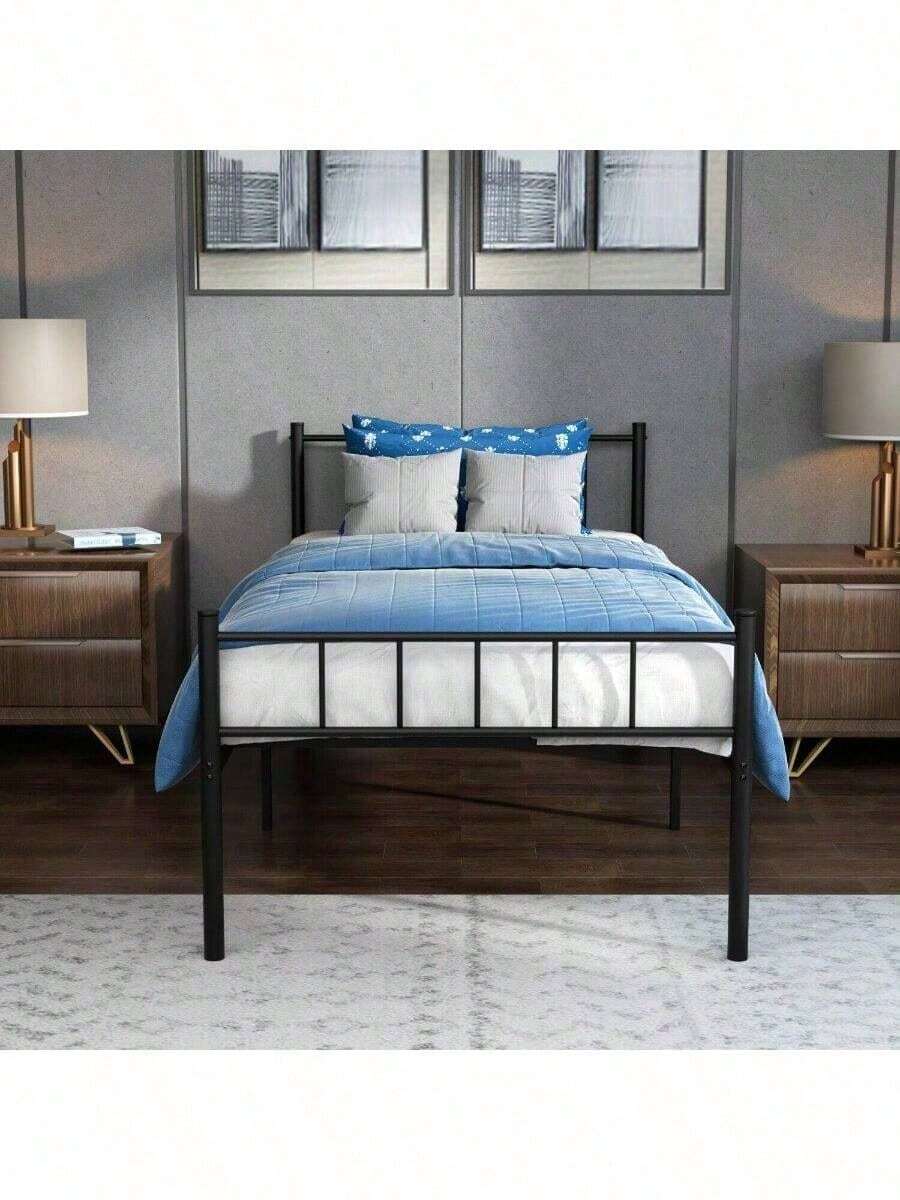 Estructura de cama de plataforma de metal, base de colchón de acero resistente, listones metálicos sin ruido