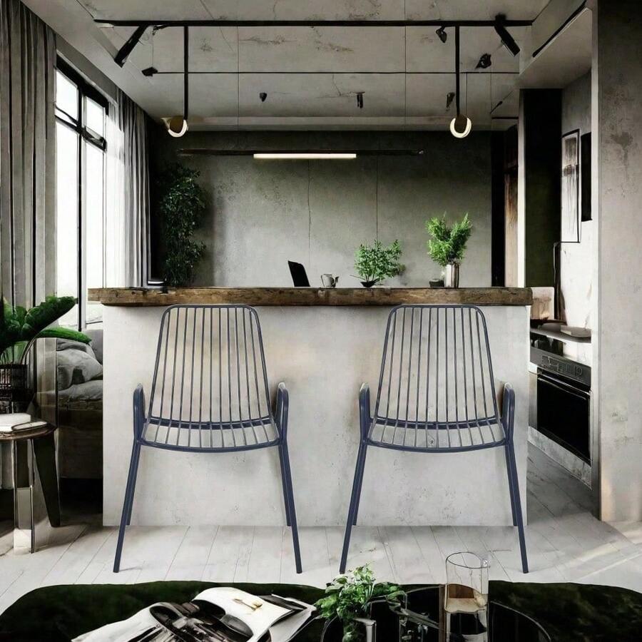 OMAHA Modern Matte Black Outdoor Chairs Set Of 2, Stylish Design With Rounded Edges And Parallel Lines, Sturdy Iron Frame, Perfect For Patio, Garden, Balcony, Or Outdoor Dining Spaces, Easy To Maintain And Weather-Resistant, Great For Christmas Decorations, Holiday Dining, And Home Decor, Better Furniture,Yifei Store