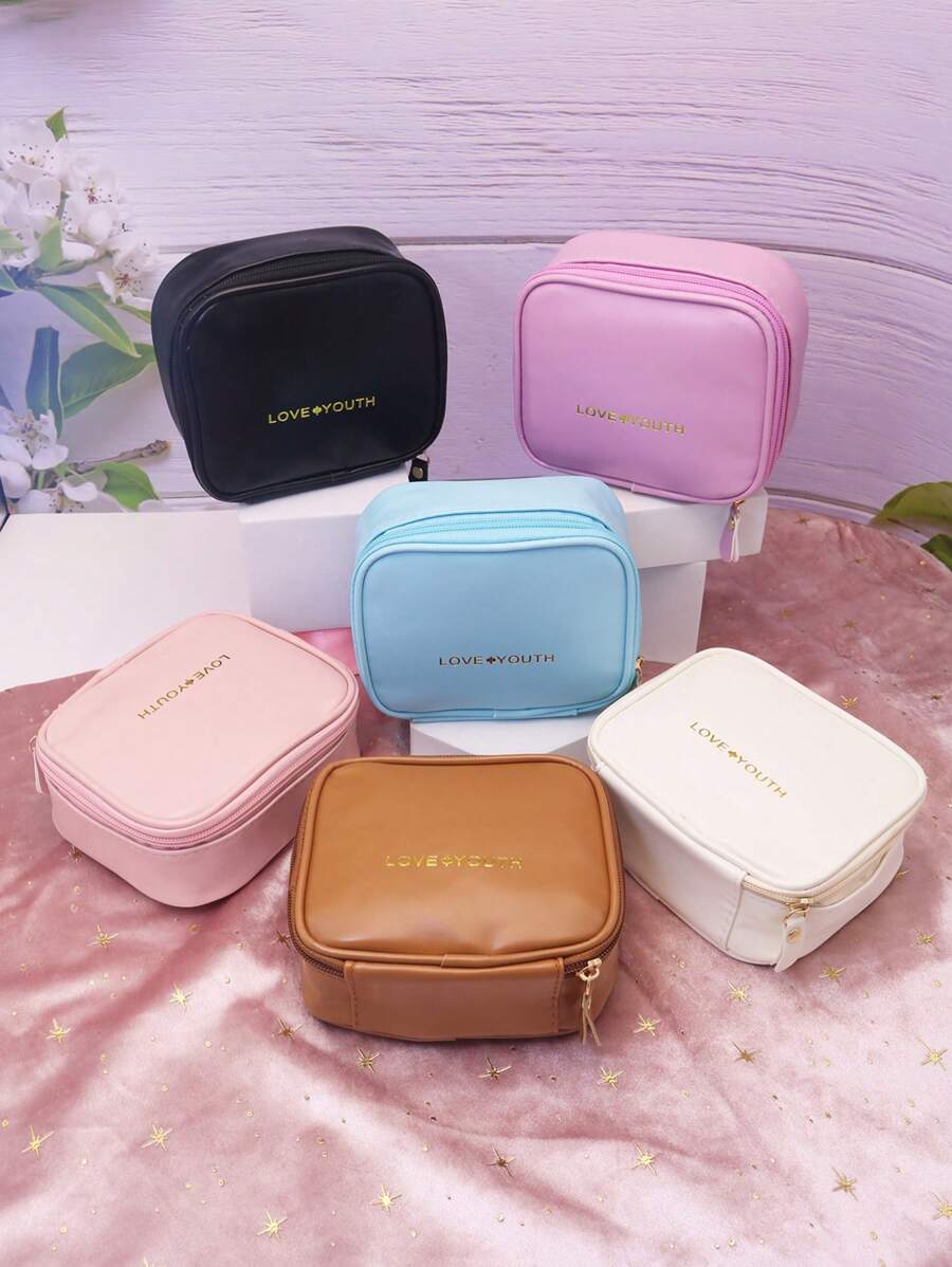 1pc Minimalist Waterproof Square Makeup Bag, PU Leather Large Capacity Cosmetic Organizer Pouch, Portable Carry Small Items Bag