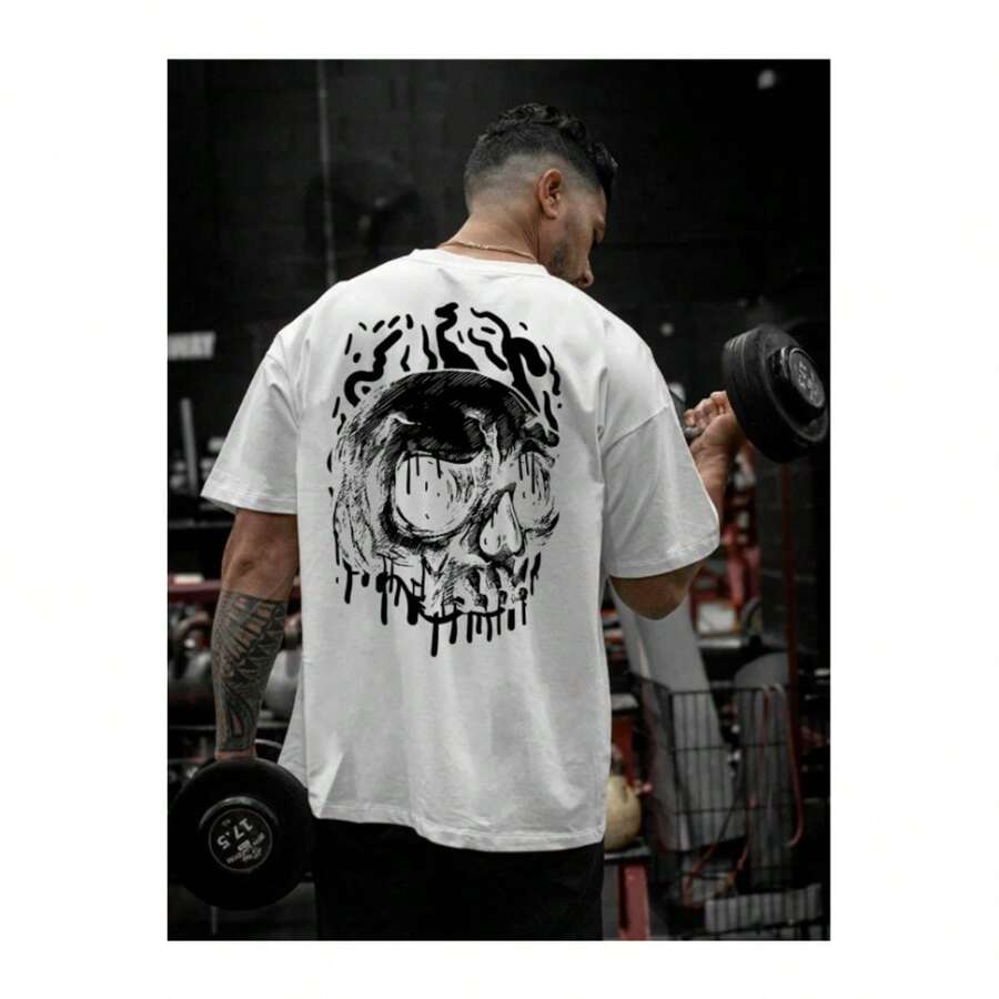 Camiseta Oversized Masculina Academia Gym Caveira Estampada Tecido Premium E Confortável Moda Streetwear