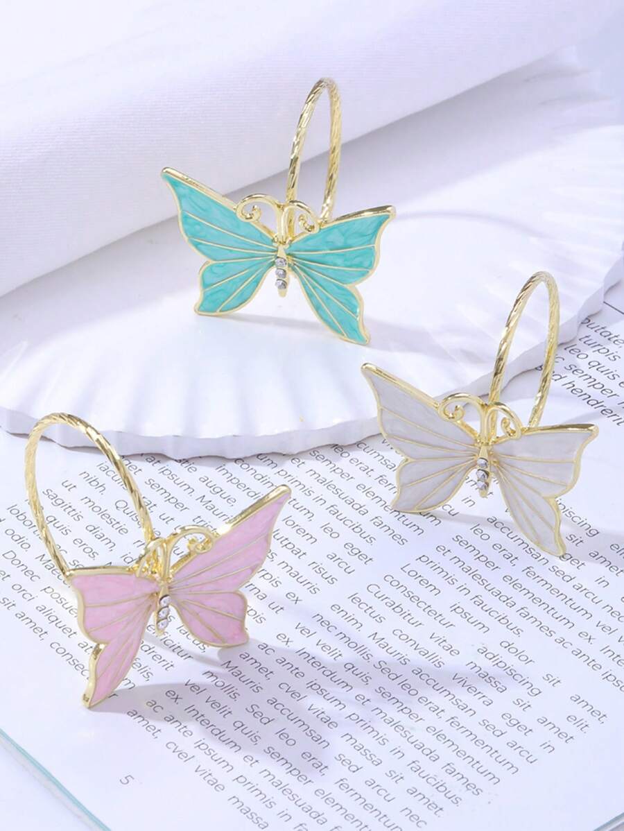 1pc Alloy Enamel Gorgeous Butterfly Napkin Ring, Tabletop Decor Napkin Holder For Dining Table, Holiday, Party, Hotel, Restaurant, Wedding, Gold Color