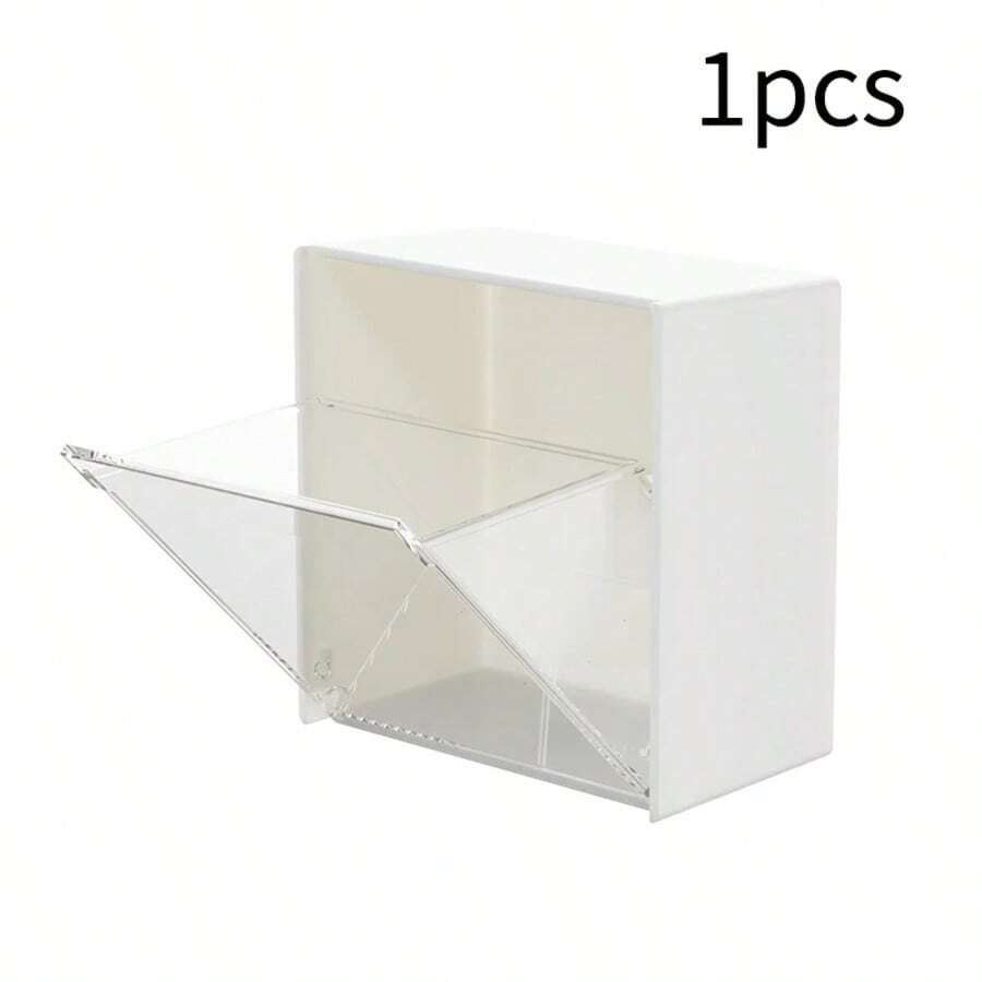 4pcs Plastic Wall Mounted Storage Boxes Dustproof Bathroom Organizer For Cotton Swabs Makeup Adhesive Small Jewelry Holder Box Back To School
