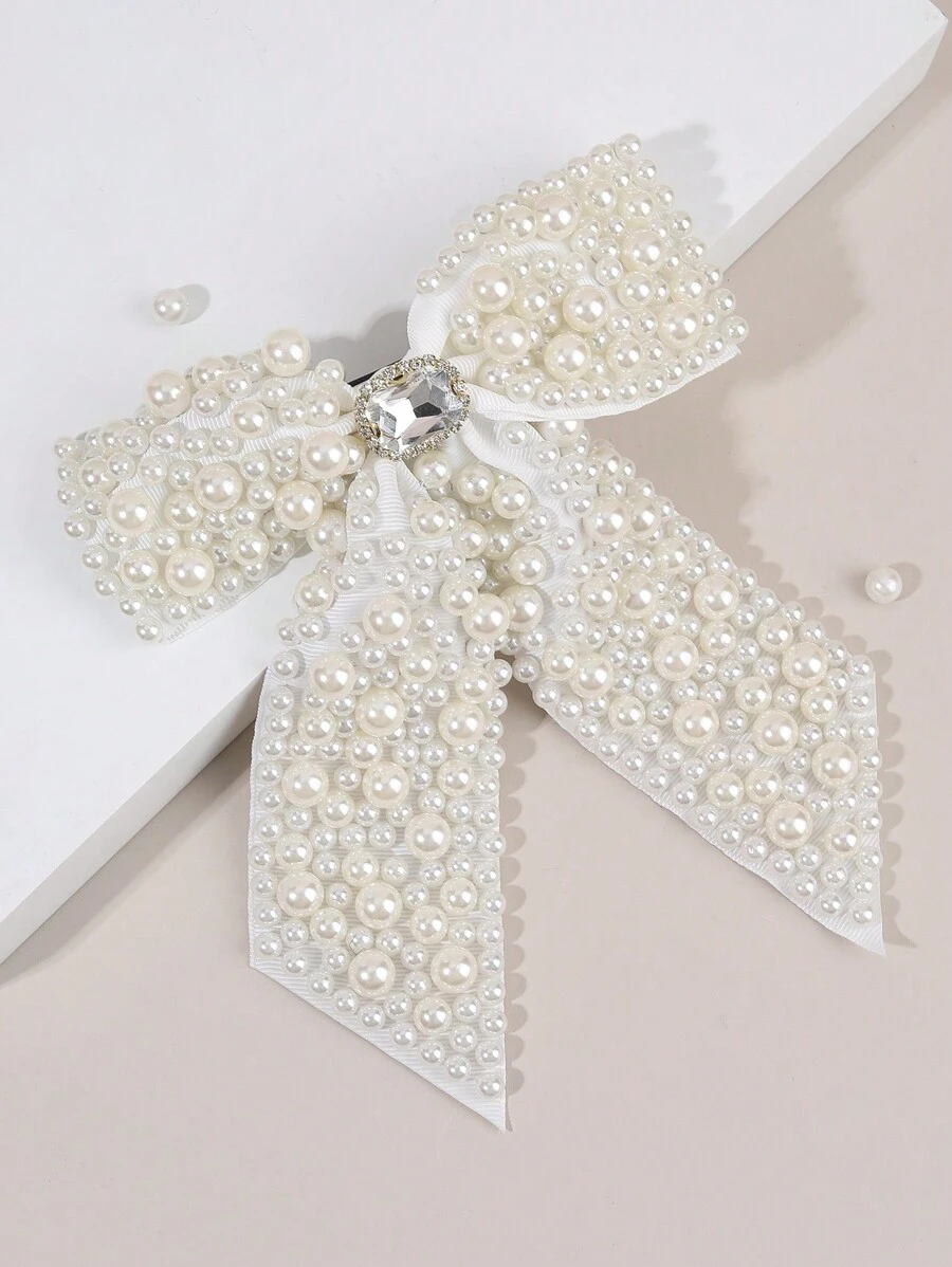 1pc/2pcs White Bow Hair Clips For Girls,Fabric Pearl Hair Bows,Fashion Hair Accessories For Girls Best Friend Bridal Gifts