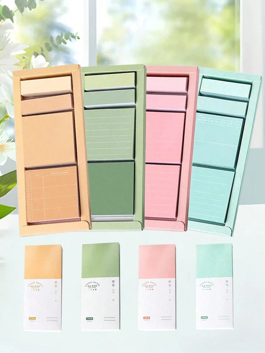 Creative Minimalist Boxed Sticky Note Set, Gradient Color, Student/Office Memo Pads With Adhesive & Index Tabs, Various Sizes & Styles To Fit Different Note-Taking Occasions