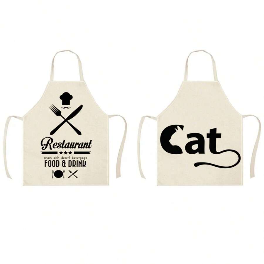 1pc Cat Pattern Linen Kitchen Apron, Creative Funny Fashionable Printed Home Cleaning Apron, Waterproof Anti-Oil Easy To Wash Cooking Baking Apron, Creative Home Apron, Work Uniform