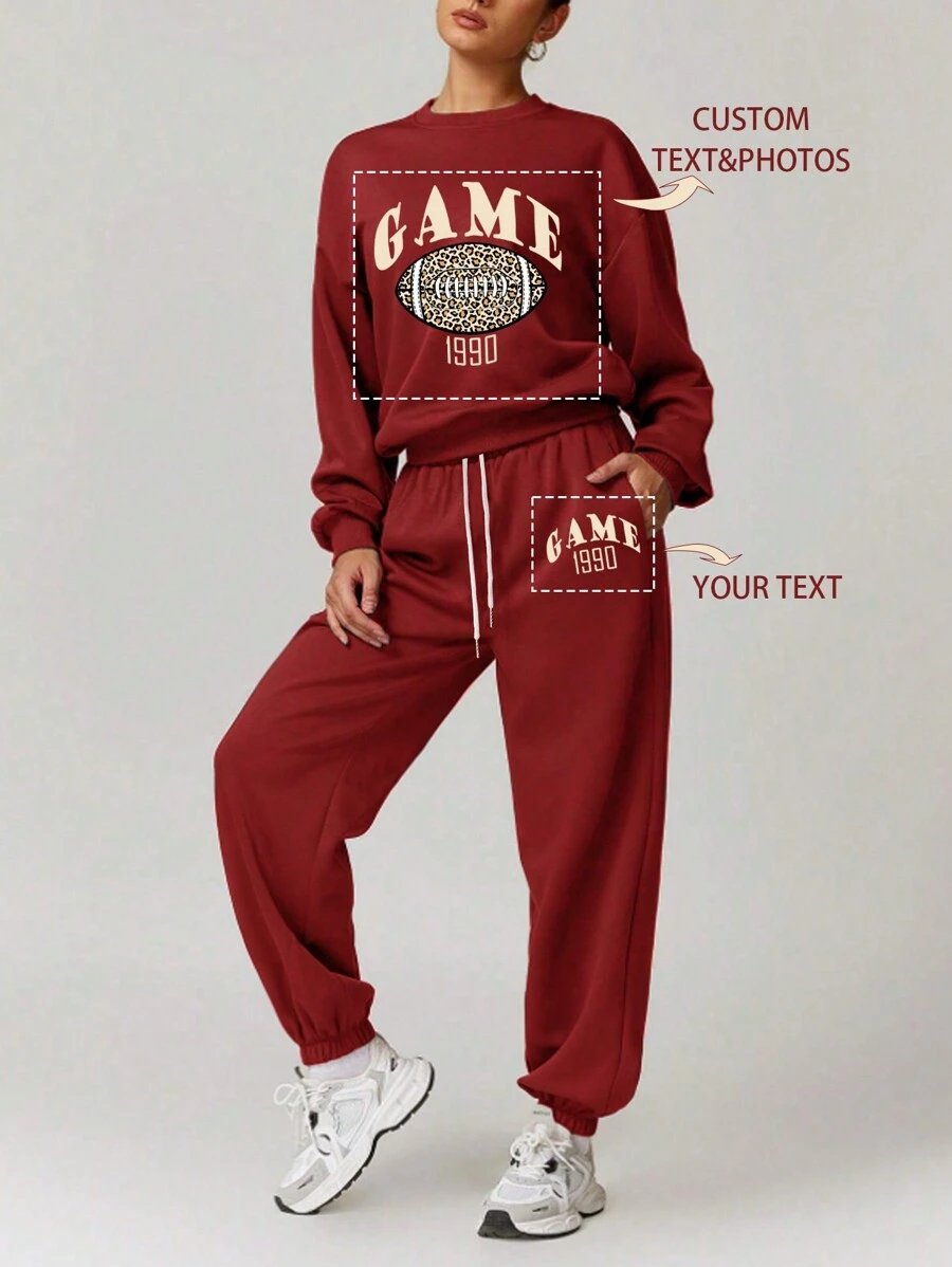 Personalisierte Geschenke mit einzigartigem Design anpassen, fügen Sie Ihren eigenen Text und Bilder hinzu (Abzeichen Muster/Firmlogo/Familienfoto/Selfie/Haustier), personalisierter Pullover und Jogginghose Zweiteiler