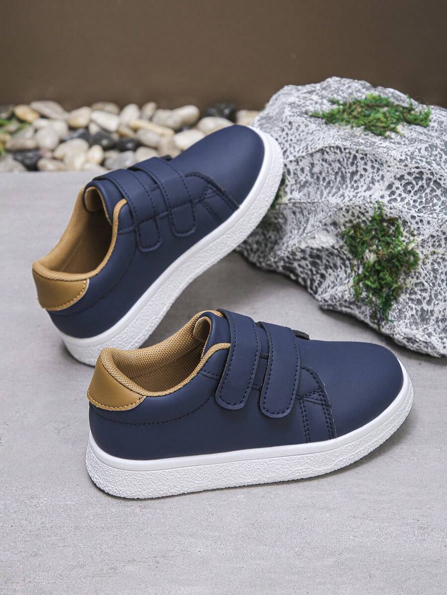 1 Pair Unisex Children Hook And Loop Casual Comfortable Non-Slip Flat Sneakers, Suitable For Outdoor Wear All Seasons