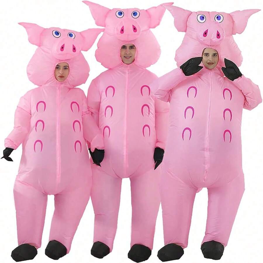 1 Stück aufblasbares Erwachsenen Maskottchen Kostüm rosa Schwein, Weihnachts Cosplay Kostüme für Mann Frau Tier Party Rollenspiel Kostüm ohne Batterie