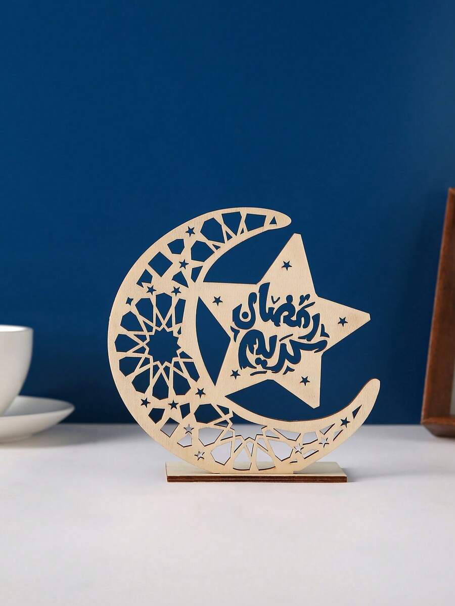 1 pièce Décoration en bois en forme d'étoile et de lune, support de bougie pour la maison, figurine artisanale en bois pour la décoration de la maison, la décoration de festival, le salon, le bureau, la chambre, l'entrée, le support de bougie d'ambiance pour la salle à manger