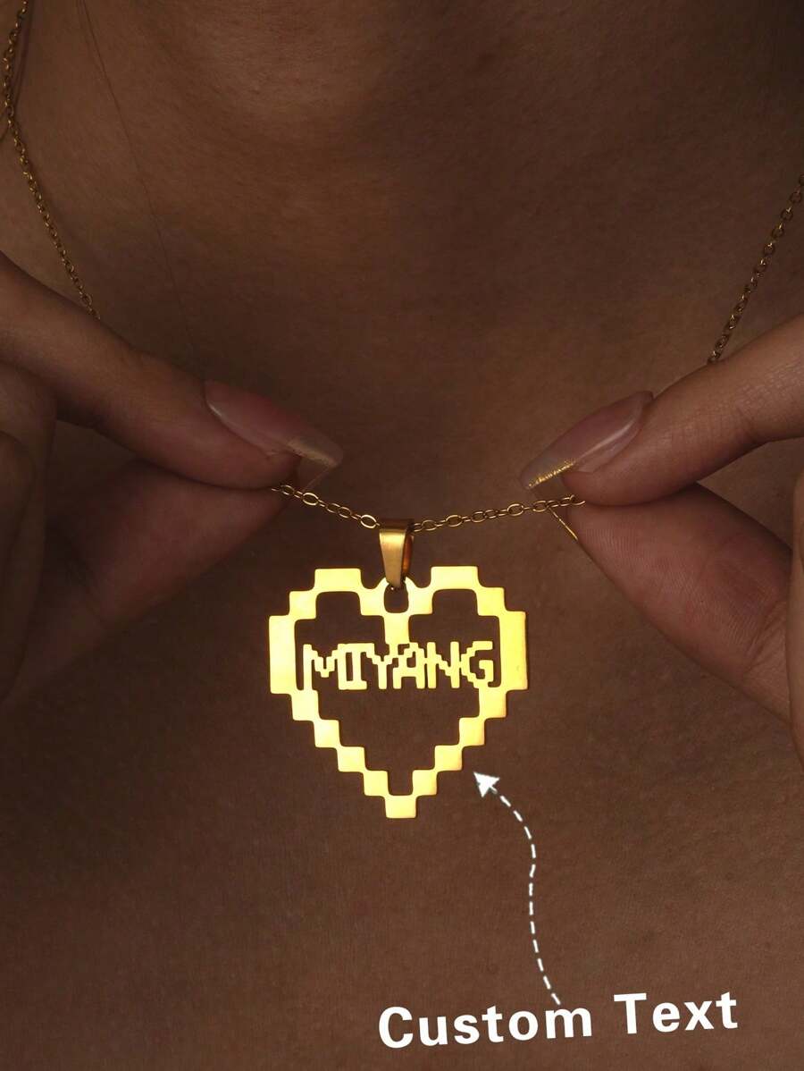 Custom Stainless Steel NecklacePersonalized Elegant Luxury Minimalist Golden Digital Heart Nameplate Necklace, Birthday Gift, Personalized Gift, Anniversary Gift, Customized Jewelry, Memorial Gift, Gift For Friends, Family, Lovers, Suitable For Party, Travel, Matching