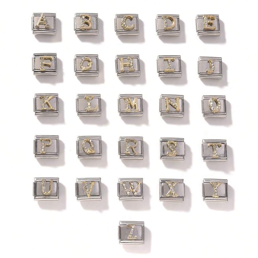 1pc Stainless Steel Rhinestone Inlaid Gold 26 Alphabet Modular Disassembled Bracelet, DIY Jewelry Accessory