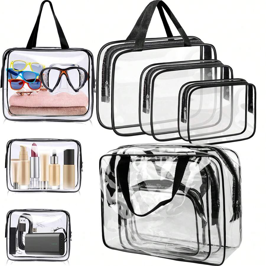 SAC COSMÉTIQUE DE VOYAGE TRANSPARENT 3 EN 1 - ORGANISATEUR DE COSMÉTIQUES 3 PIÈCES ; SAC DE VOYAGE COSMÉTIQUE TRANSPARENT 3 EN 1 AVEC FERMETURE ÉCLAIR POUR COSMÉTIQUES. Accessoires de voyage, sacs de toilette de voyage en PVC portables, imperméables, sacs à cosmétiques pour femmes et hommes, ambiance bohème