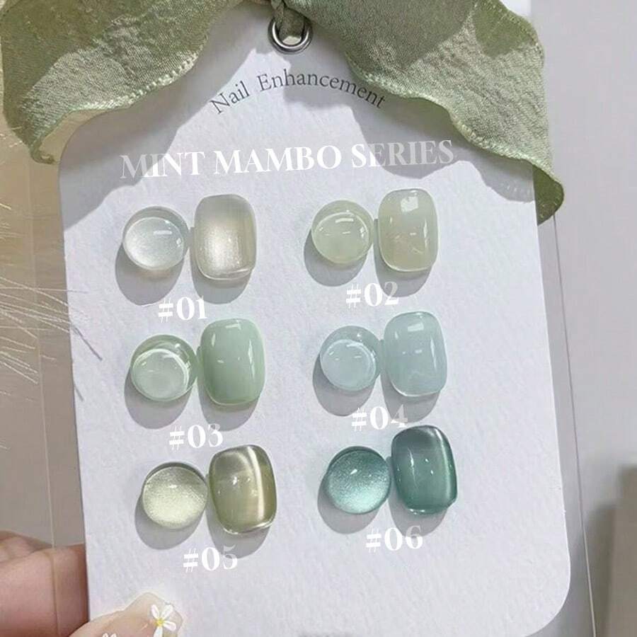 Miss Comoy 15ml Nova Série Mambo de Menta Quente Chinesa Esmalte de Unha Vegano Cor de Crepe Cor de Cardamomo Sistema de Vidro Verde Tintado Ameixa Azul-Esverdeado Contas de Vidro Flash de Explosão Olho de Gato Esmalte de Unha Suave Frescor Vegano Sensação de Salão de Unhas DIY Unhas Comumente Usadas Cola para Unhas