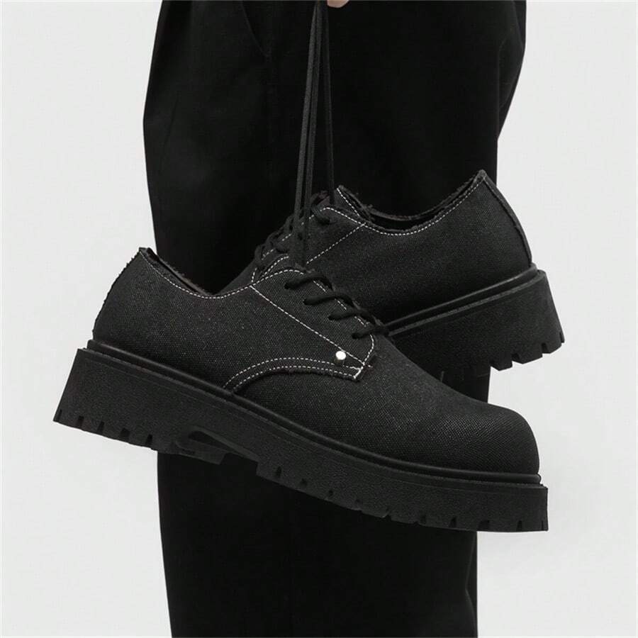 2024 New Autumn/Winter Men's Low-Top Boots, Vintage Work Shoes, Thick Sole, Elevator, Versatile Leather Shoes