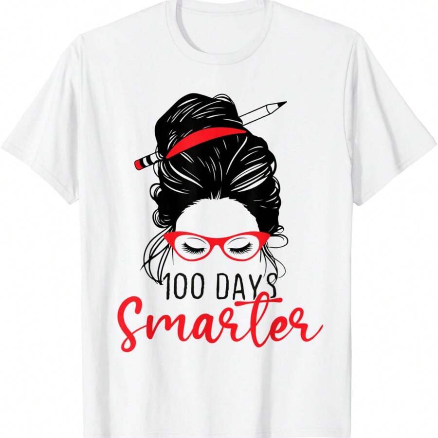 Girls Messy Bun Hair 100th Day Of School T-Shirt