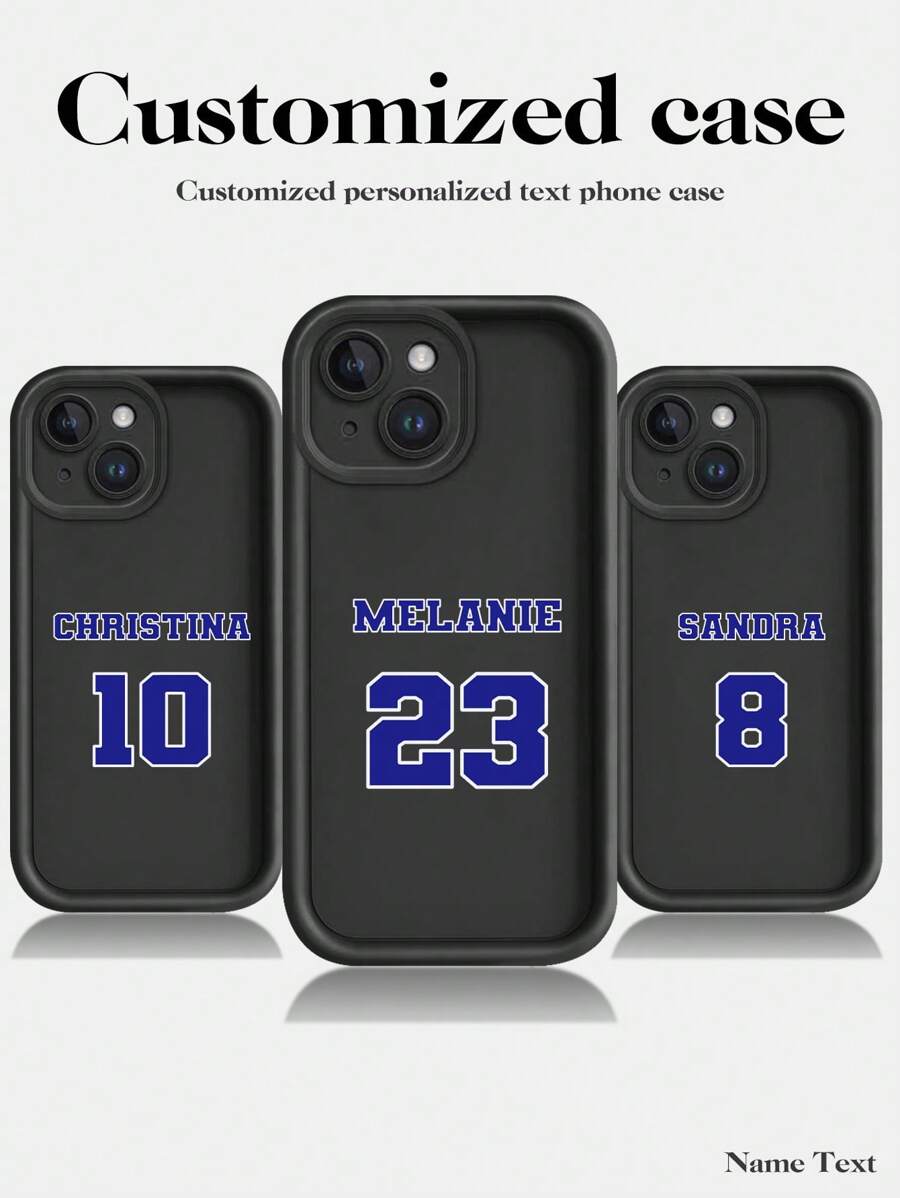 1pc Customized Name & Number Design Full Coverage Silicone Lens Protection Phone Case Compatible With Apple IPhone 16, 15, 14, 13, 12, 11 Pro Max