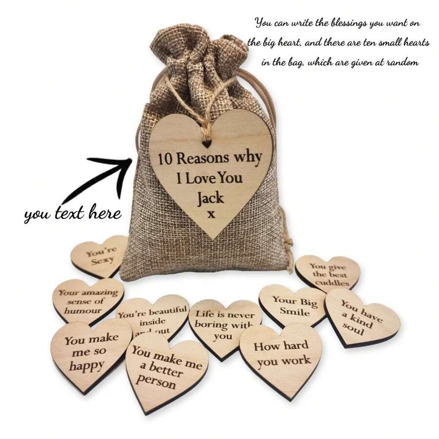1 Personalized Box And Bag Set, "Reasons Why I Love You" Bag - A Romantic Gift For Special Ones - Wedding, Anniversary, Valentine's Day, Birthday, Surprise Your Loved One On Any Special Occasion Like Christmas, Halloween, Anniversary. Wooden Box And Bag Included.
