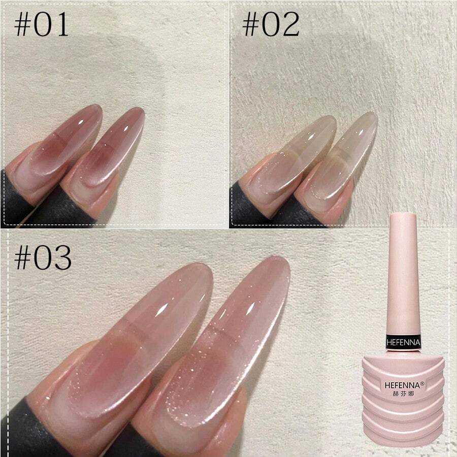 HEFENNA Water-Glow Glass Beads 1pc 10ml Cat Eye Gel Nail Polish, Japanese Style - 3 Styles Multi-Color Mirror Cat Eye Gel Nail Kit - Soak Off LED/UV, For Nail Salons/Home DIY Nail Gifts