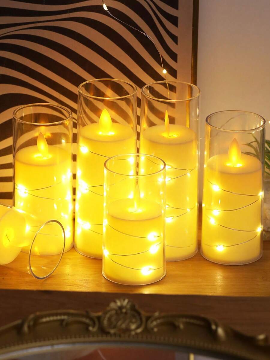 1/3pcs Creative Copper Wire Light Decor Simulation LED Electronic Candle, Battery Power Indoor Home Decor Swinging Wick Flameless Candle Lamp, Suitable For Wedding Decor, Party Decor, Festival Decor, Valentine's Day And Decorative Candle Lights, Room Decor Bedroom Decor Candle