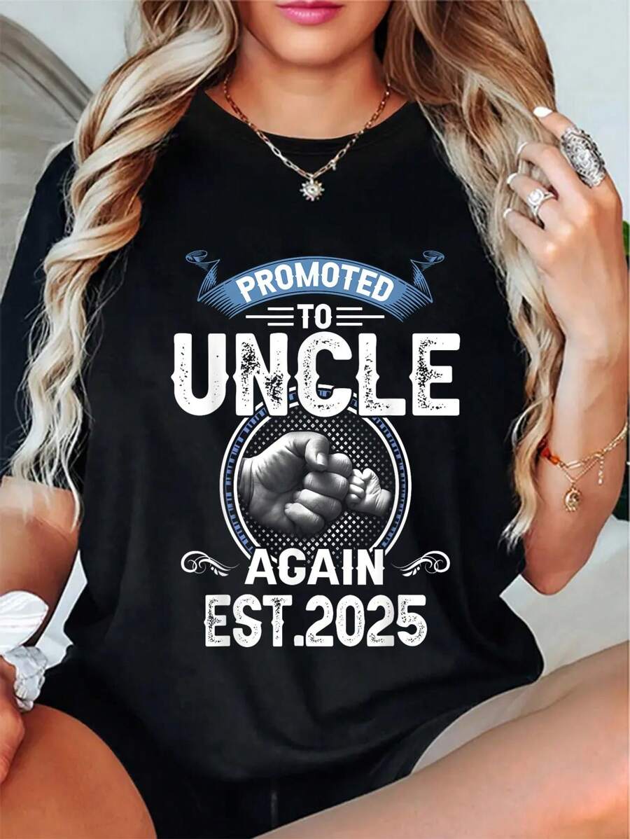 100% Cotton Promoted To Uncle Again Funny Pregnancy Announcement 2025 T-Shirt