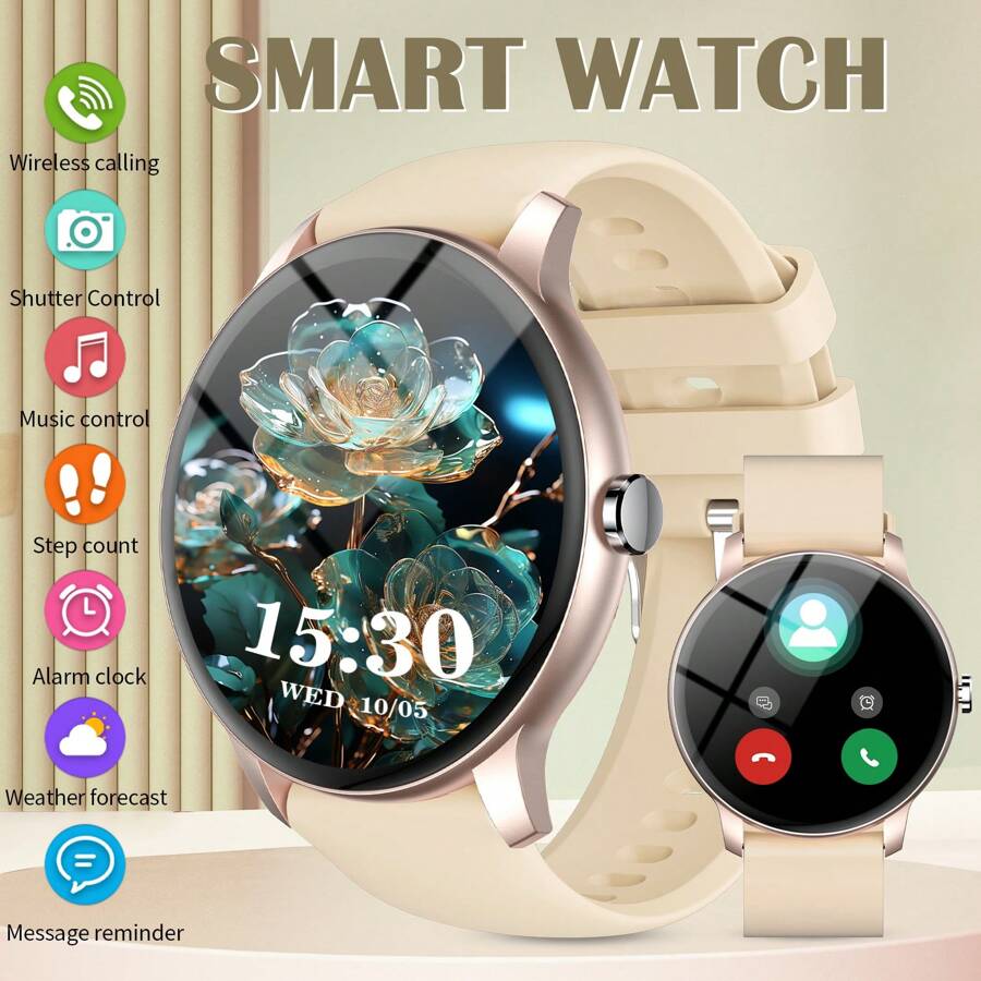 Hot 2025 New 1.3" Round Full Touch Smart Watch For Men & Women, Calling, Step Counting, Multi-Sport Modes, Call & Message Reminder, Multifunctional Smartwatch, Mother's Day Gift, Compatible With Android/IOS Phones