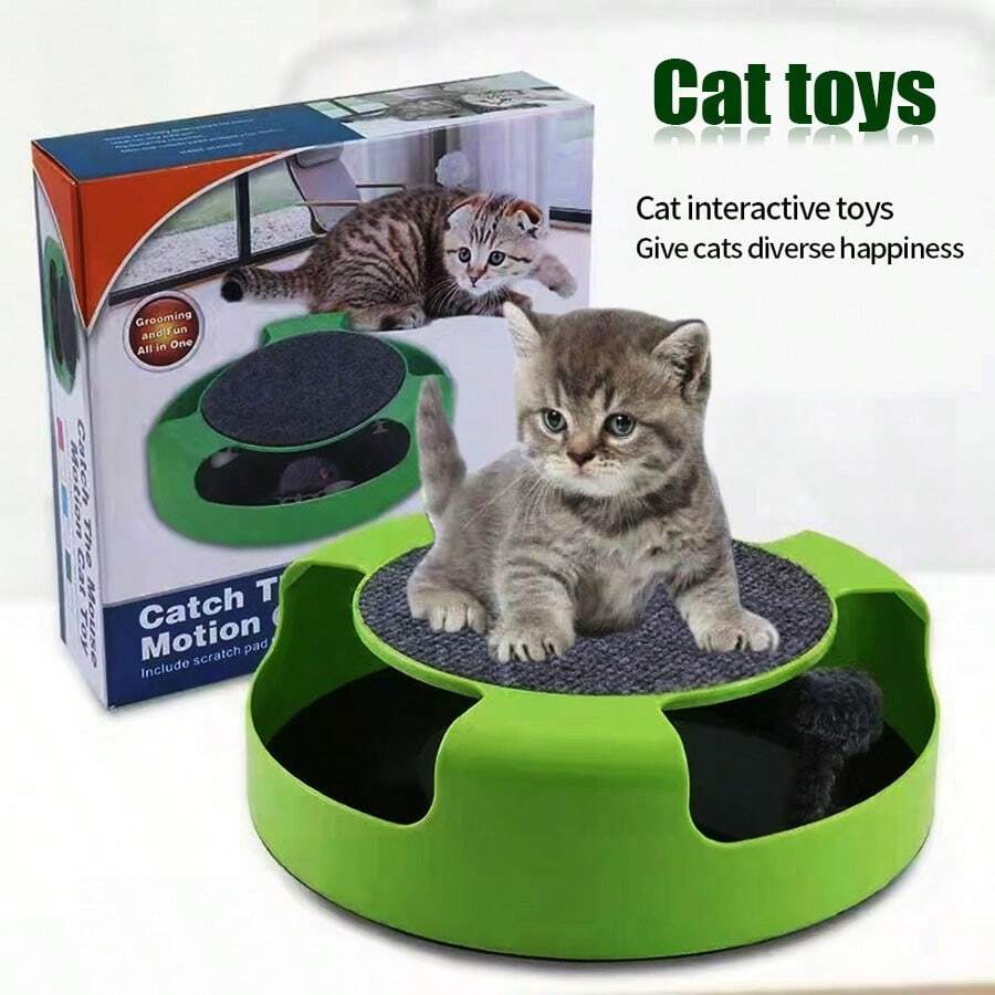 Juguete interactivo para amantes de los gatos y mamás de gatos con ratón giratorio, poste rascador y juguete de rompecabezas con ratón, todo en un diseño verde para gatos de interior y gatitos que aman a sus dueños