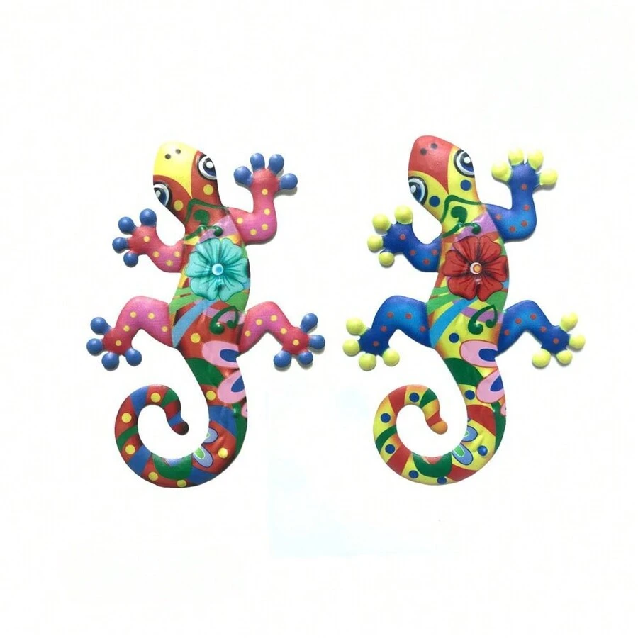 1 pieza Decoración de arte de hierro con forma de gecko, decoración de pared de metal con gecko para exteriores, adorno colgante de pared