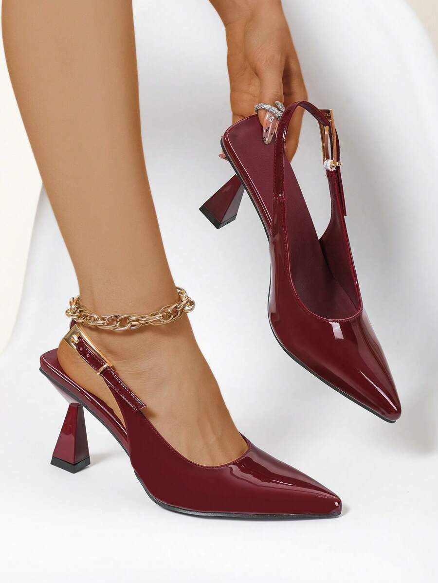 Tacones altos con puntera puntiaguda, decorados con hebilla de metal, para mujer. Versátiles para uso formal, citas, fiestas y trabajo