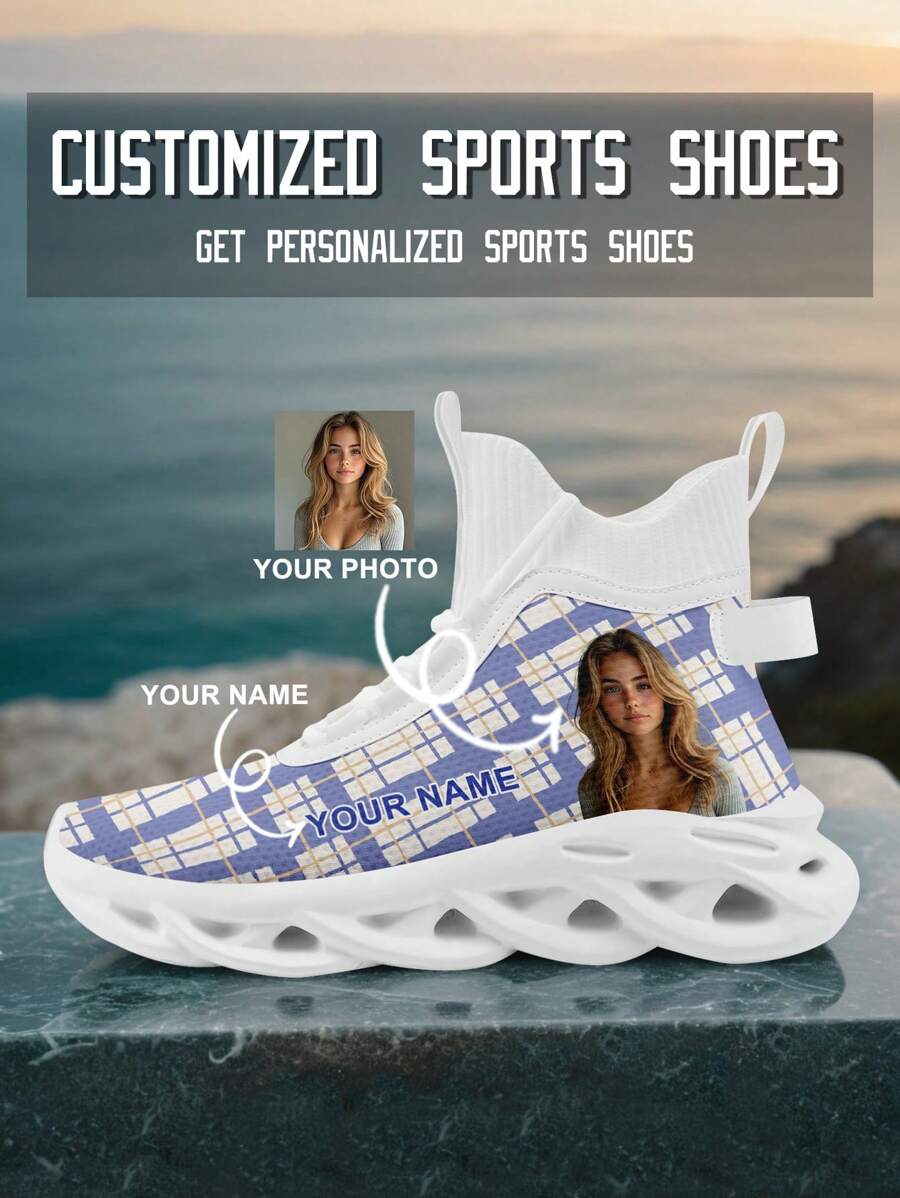 Personalisierte Hochbund Sportschuhe, mit Ihrem Foto und Namen bedruckt, reflektierendes, atmungsaktives Mesh-Design, modische und komfortable Sneaker mit dicker Sohle, stilvolle und weiche Sportbekleidung für Damen und Herren