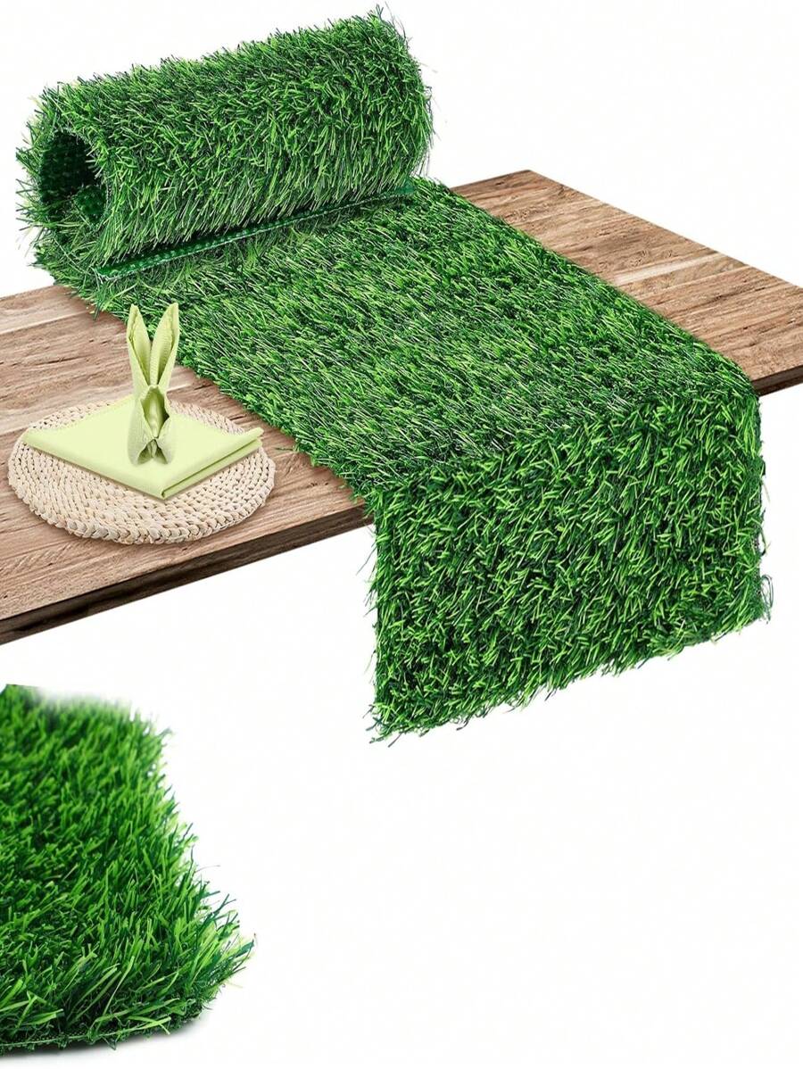 1 Roll 15.7x78.84in/18.89X27.55In Table Centerpiece Encrypted Artificial Grass Green Synthetic Table Runner/Mat ,Outdoor Decor,Garden Decor(Cuttable)