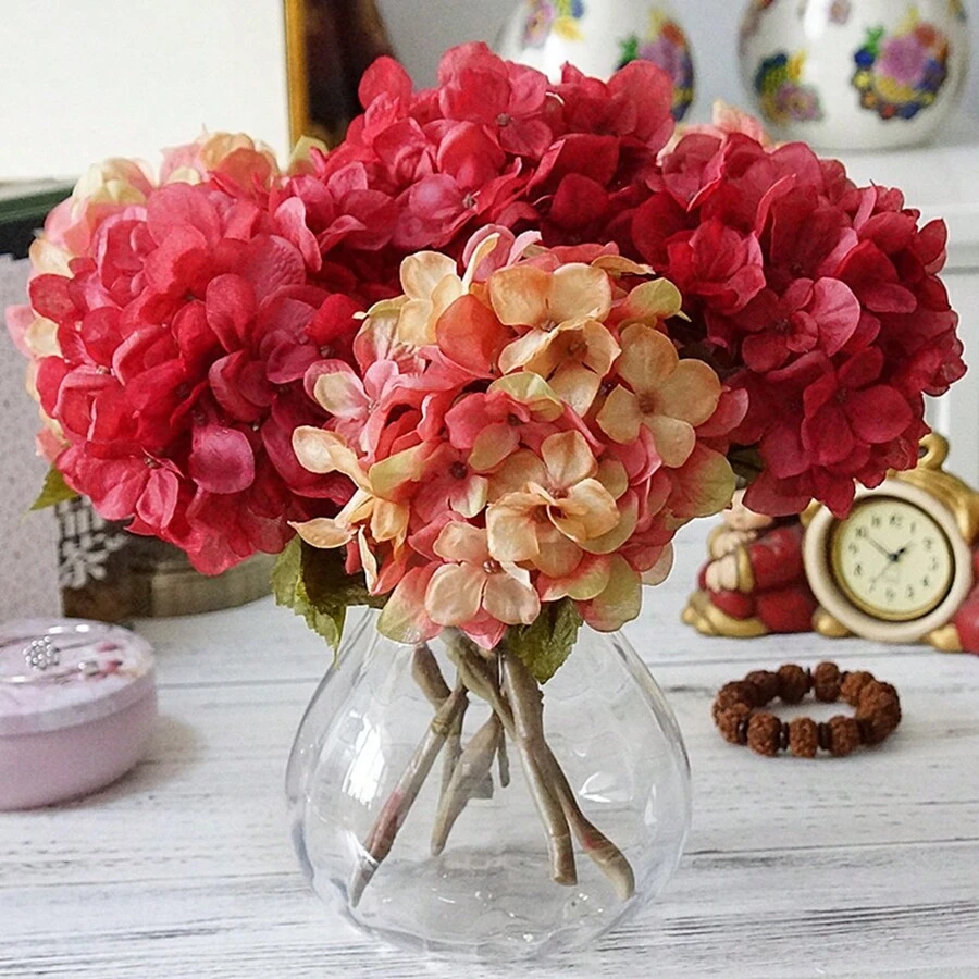 1PC/3PCS/5PCS Artificial Hydrangea Flowers Silk Bouquets Fake Plants For Spring Wedding Vase For Home Dining Room Bedroom Decorations, Mother's Day Valentine's Day Festival Birthday Party Accessories, Outdoor Garden Decorations Autumn Gifts Graduation