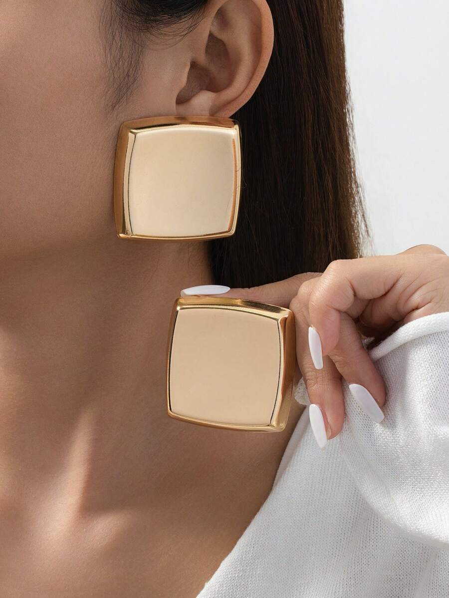 1 paire de boucles d'oreilles de style français lisses avec un design de bloc géométrique, cadeau pour femmes
