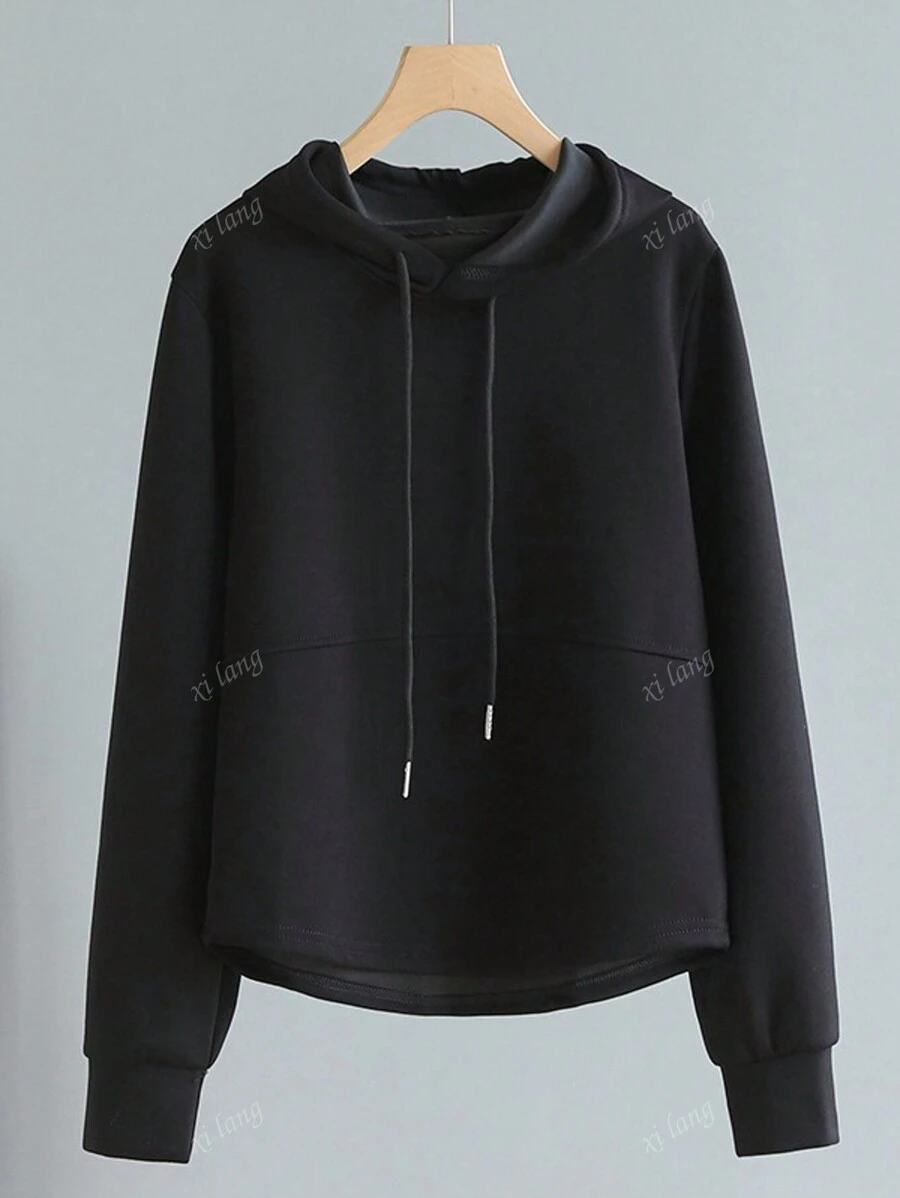 Solid Color Casual Long Sleeve Loose Fit Hoodie