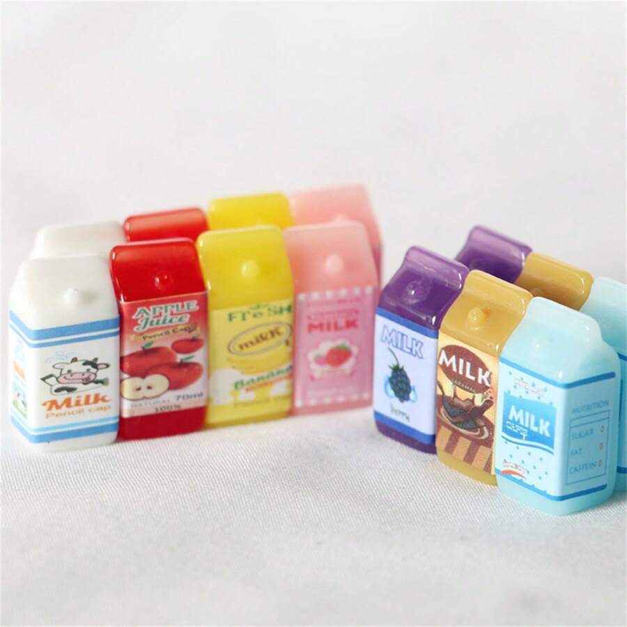 7pcs/14pcs Mini Milk Box Shaped Fruit Milk Miniature Food Models, Suitable For Photography Props